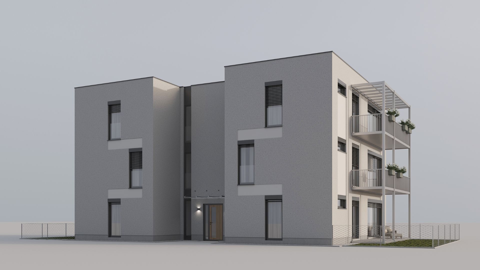 Bytový dům BD DuoFLEX — LGSF modulární konstrukce, pohled 01