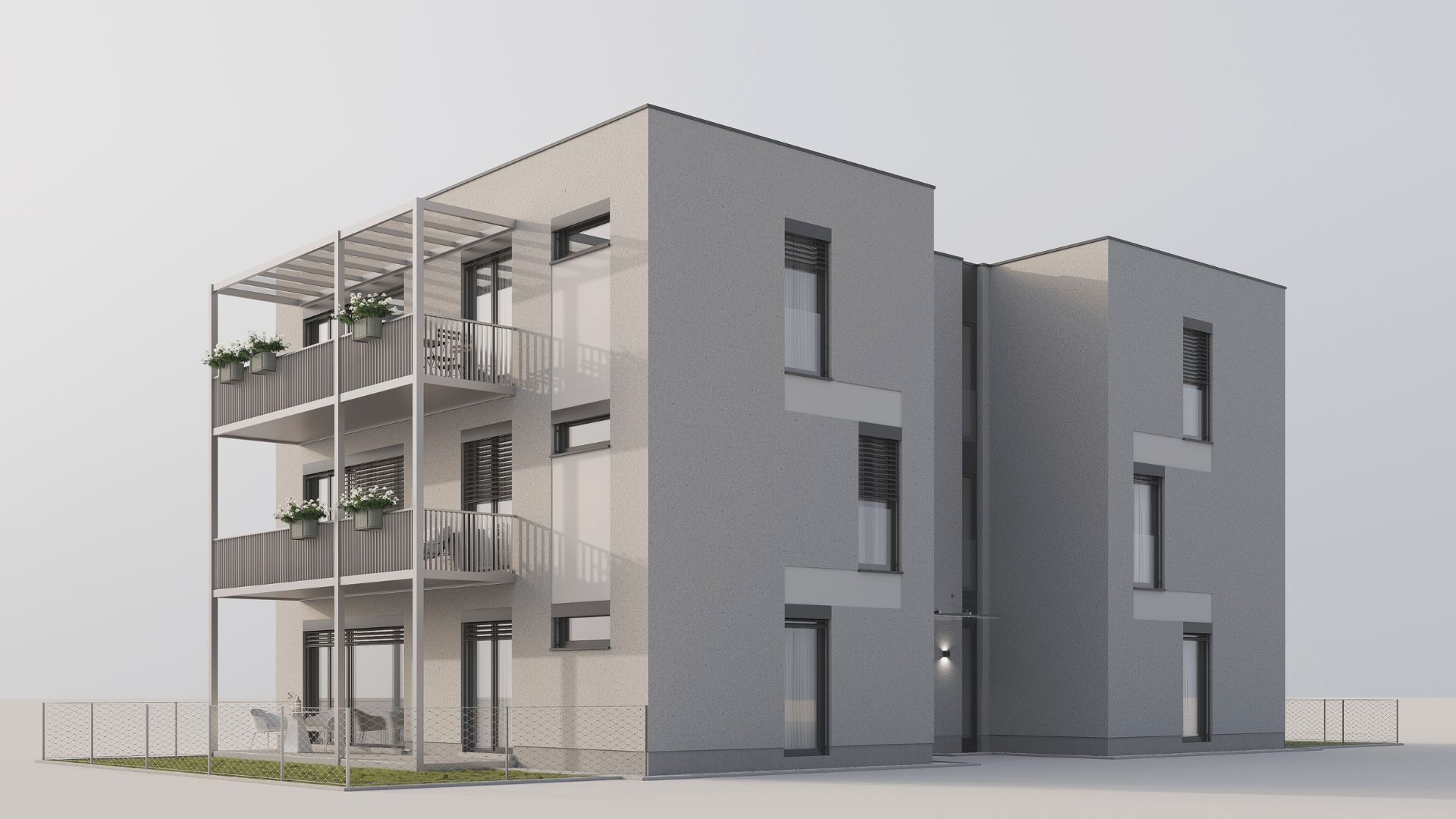 Bytový dům BD DuoFLEX — LGSF modulární konstrukce, pohled 02